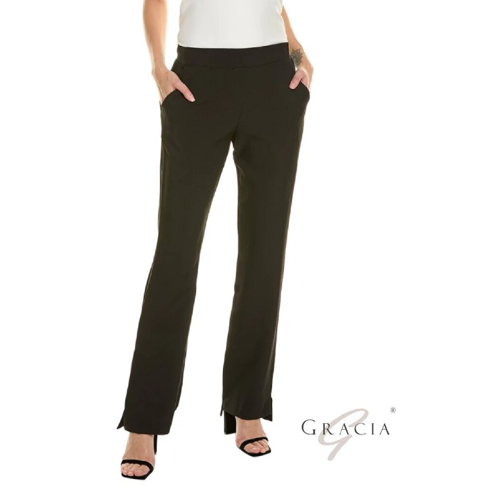Gracia Black Trousers Straight Leg Dress Pants Size Large